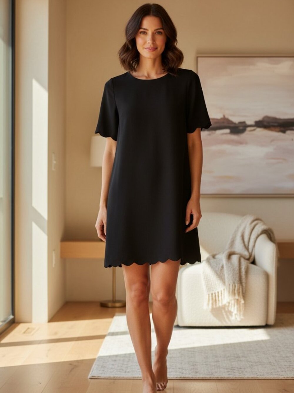 Monteau Los Angeles Scalloped Little Black Dress Size XS